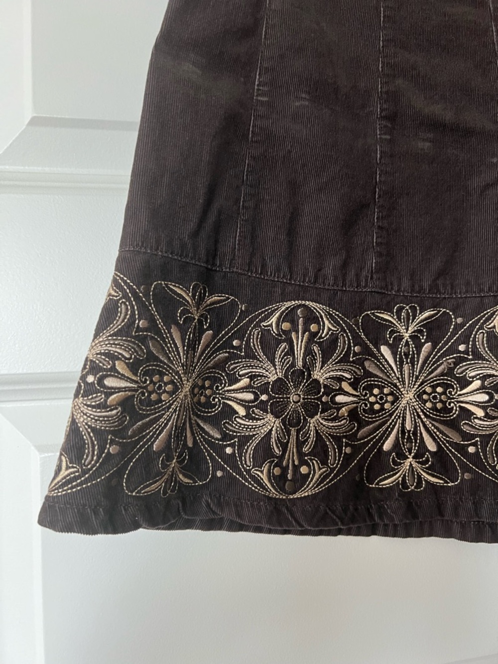 Ann Taylor Petites Corduroy Skirt 0P Brown Embroidered A-Line 100% Cotton - Picture 6 of 14